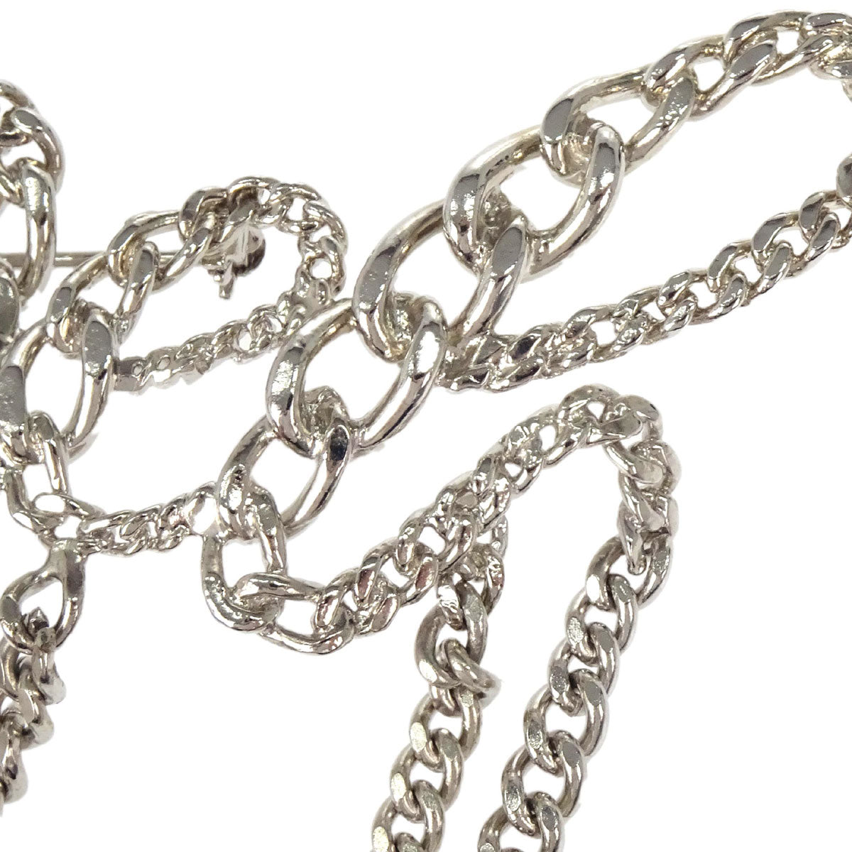 Chanel Logo Dangle Chain Brooch Pin Silver 06P