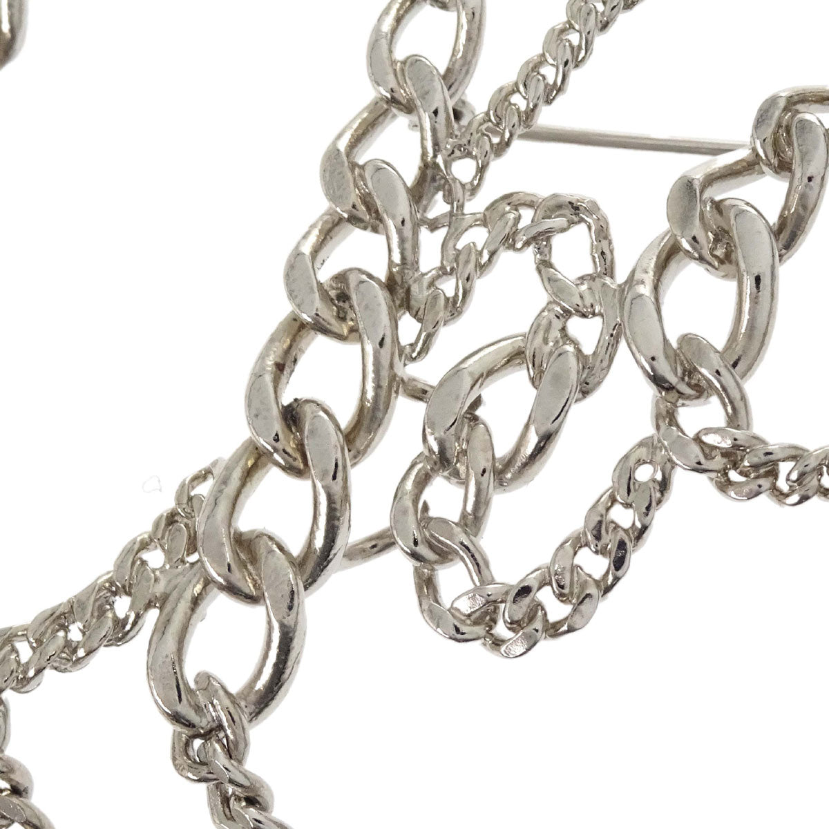 Chanel Logo Dangle Chain Brooch Pin Silver 06P