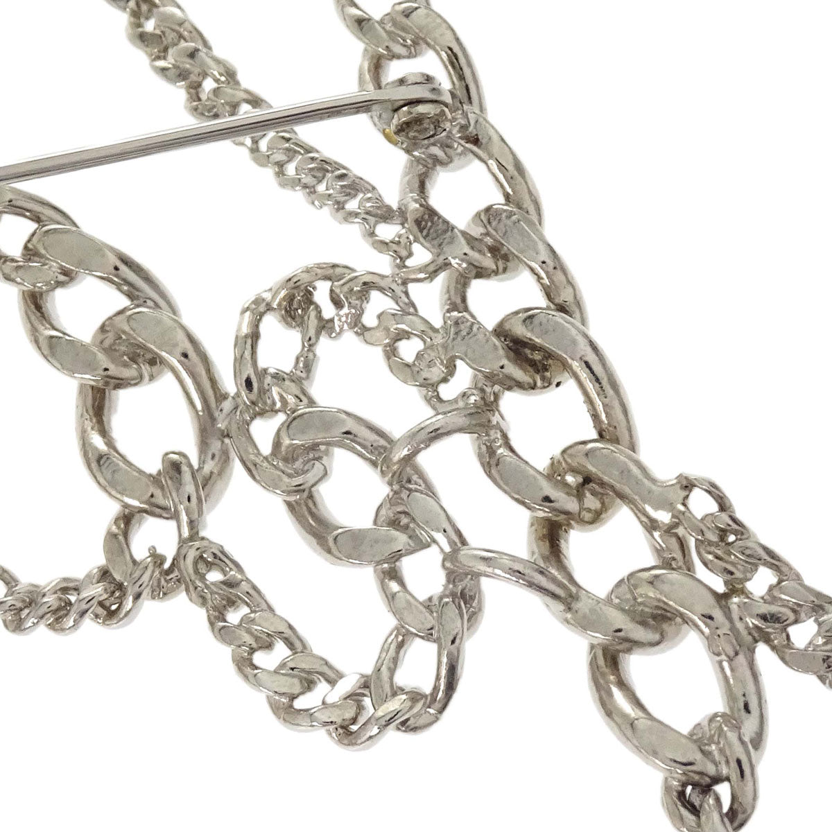 Chanel Logo Dangle Chain Brooch Pin Silver 06P