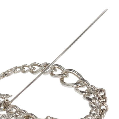 Chanel Logo Dangle Chain Brooch Pin Silver 06P