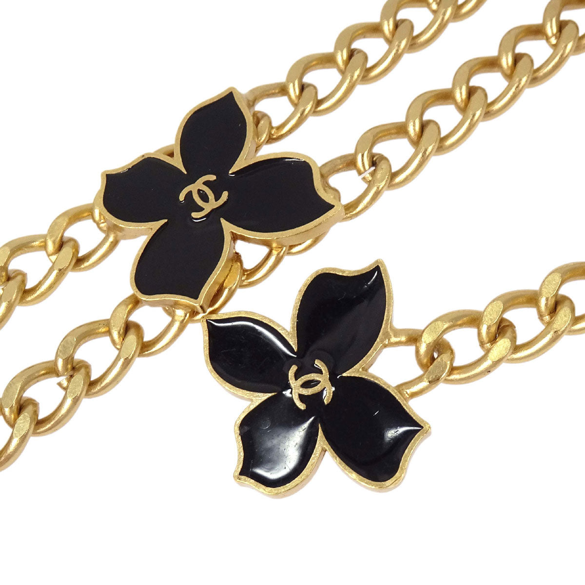Chanel Necklace Flower Gold Black 02S