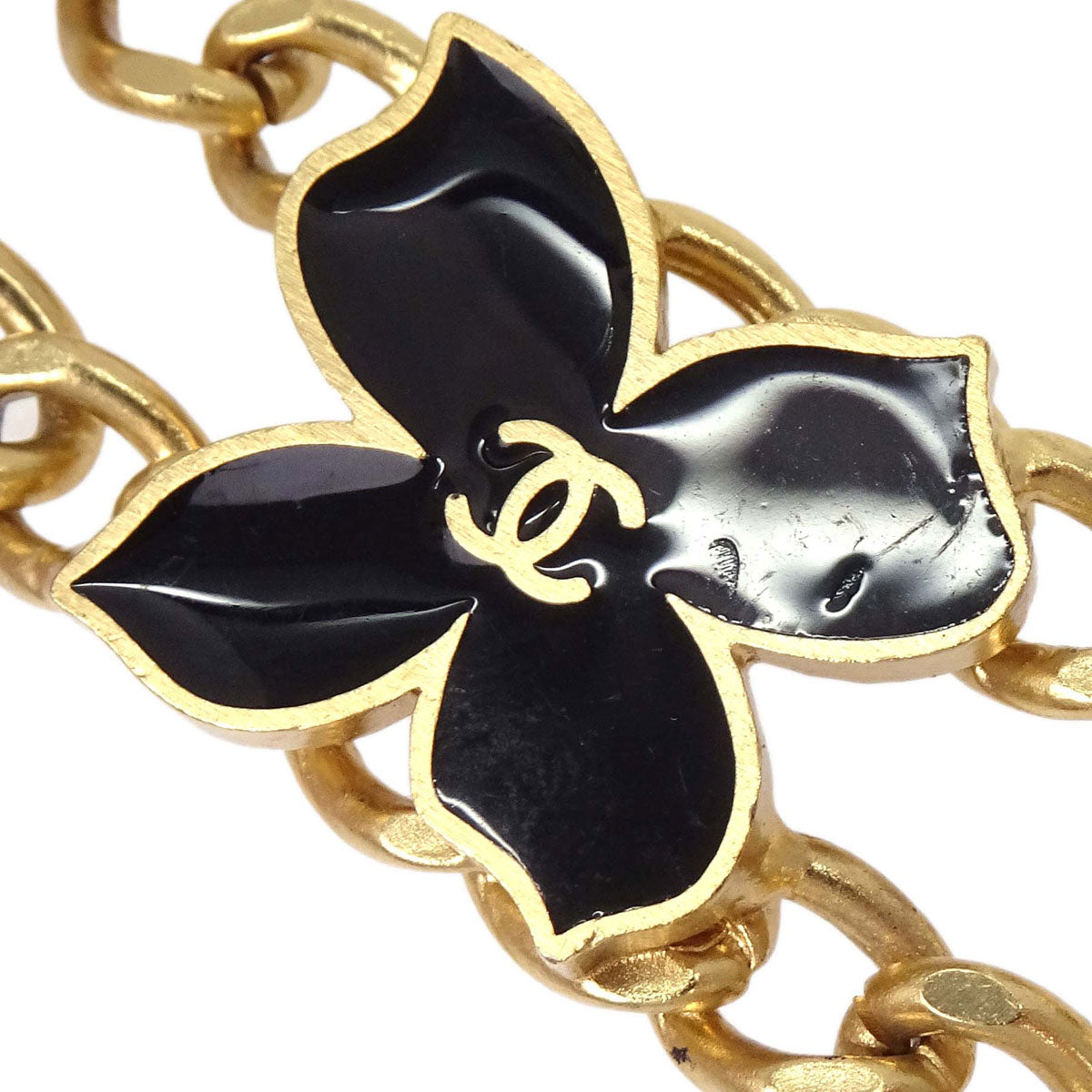 Chanel Necklace Flower Gold Black 02S