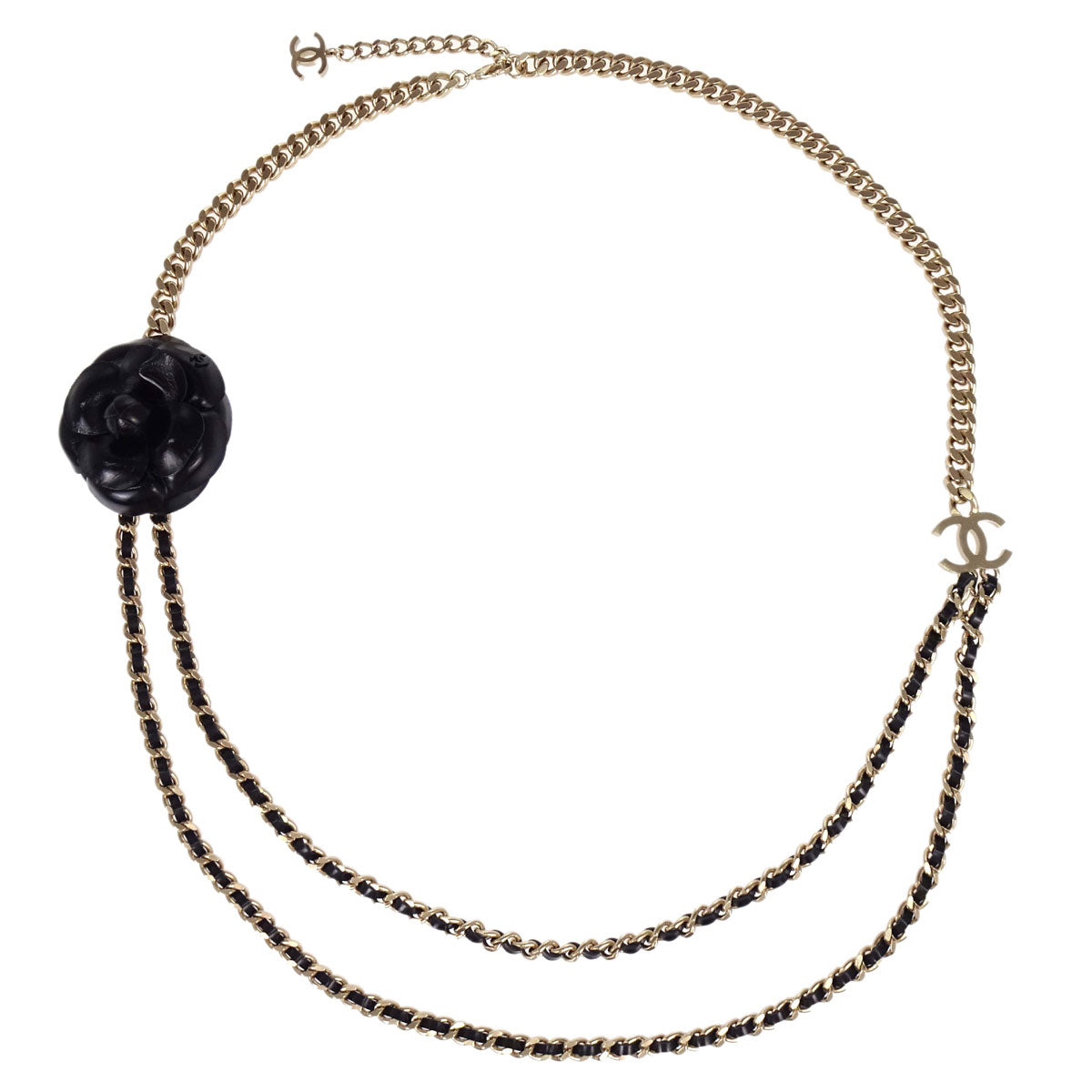 Chanel Chain Belt CC Camellia Bow Gold Black B17P Small Good
