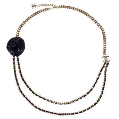 Chanel Chain Belt CC Camellia Bow Gold Black B17P Small Good
