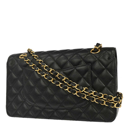 Chanel 2014 Black Caviar Skin Medium Classic Double Flap Shoulder Bag