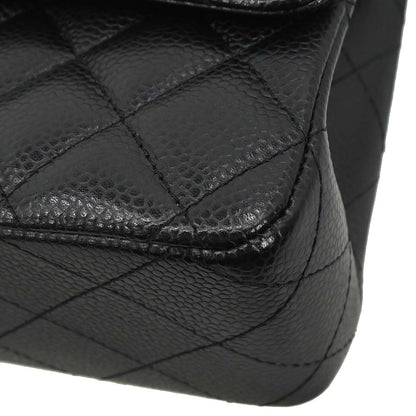 Chanel 2014 Black Caviar Skin Medium Classic Double Flap Shoulder Bag