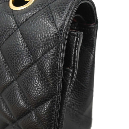 Chanel 2014 Black Caviar Skin Medium Classic Double Flap Shoulder Bag