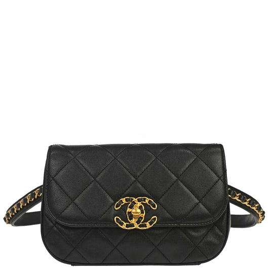 Chanel 2019 Black Lambskin Dix-Neuf 19 Waist Bum Bag