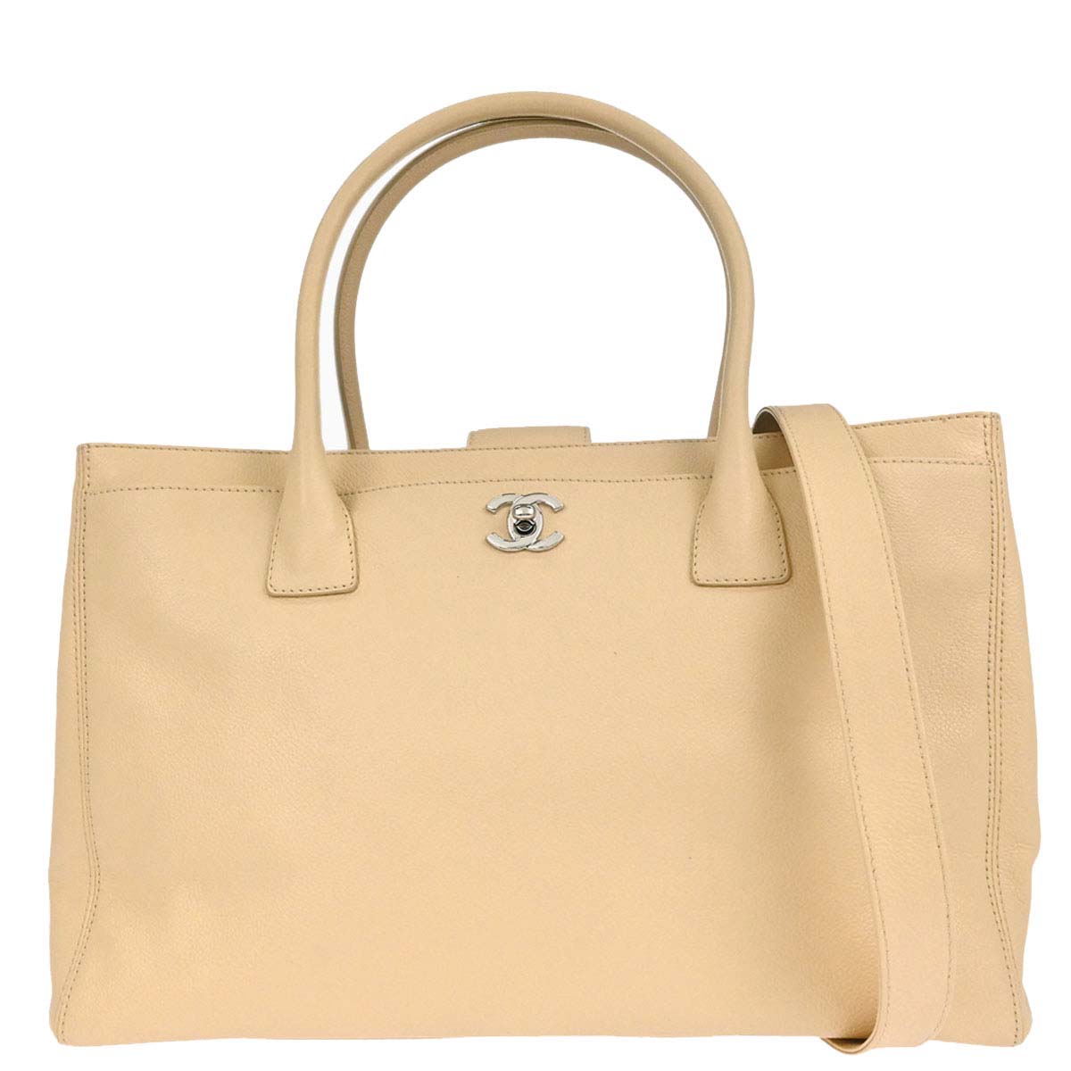 Chanel Beige Calfskin Executive Cerf 2way Shoulder Tote Bag