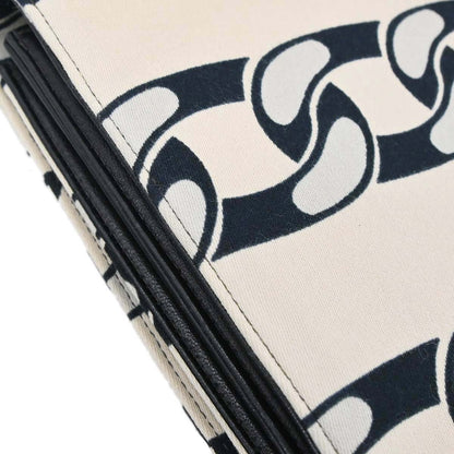 Chanel 2002-2003 Beige Black Canvas Graphic Logo Mademoiselle Lock Shoulder Bag