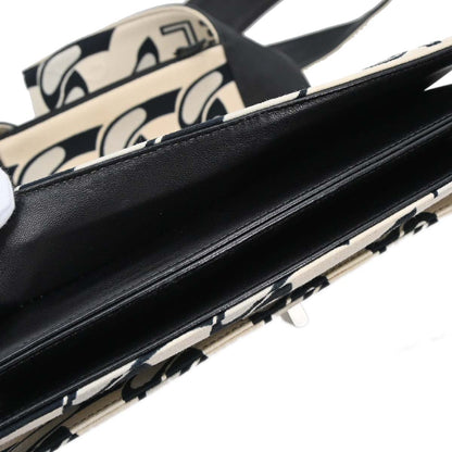 Chanel 2002-2003 Beige Black Canvas Graphic Logo Mademoiselle Lock Shoulder Bag