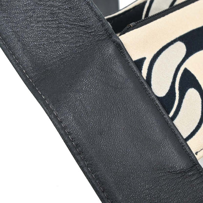 Chanel 2002-2003 Beige Black Canvas Graphic Logo Mademoiselle Lock Shoulder Bag