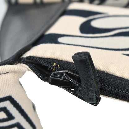 Chanel 2002-2003 Beige Black Canvas Graphic Logo Mademoiselle Lock Shoulder Bag