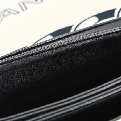 Chanel 2002-2003 Beige Black Canvas Graphic Logo Mademoiselle Lock Shoulder Bag
