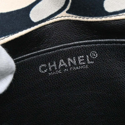 Chanel 2002-2003 Beige Black Canvas Graphic Logo Mademoiselle Lock Shoulder Bag