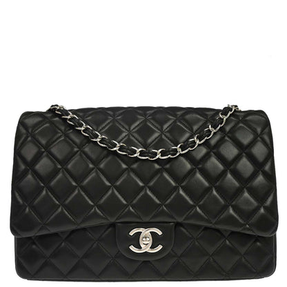 Chanel 2012 Black Lambskin Maxi Classic Double Flap Shoulder Bag