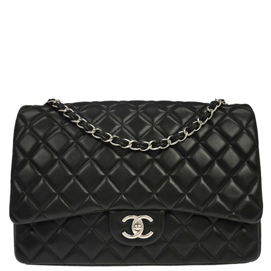 Chanel 2012 Black Lambskin Maxi Classic Double Flap Shoulder Bag