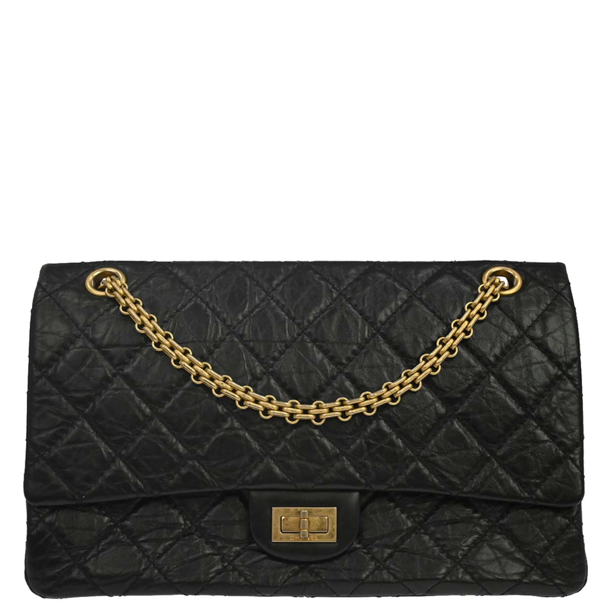 Chanel 2019 Black Calfskin 2.55 Classic Double Flap Shoulder Bag