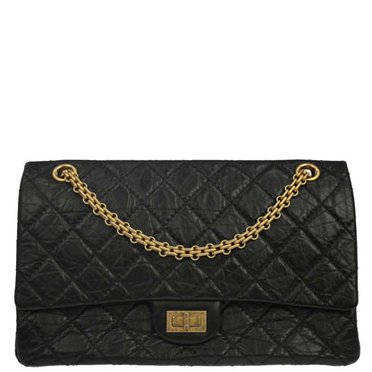 Chanel 2019 Black Calfskin 2.55 Classic Double Flap Shoulder Bag