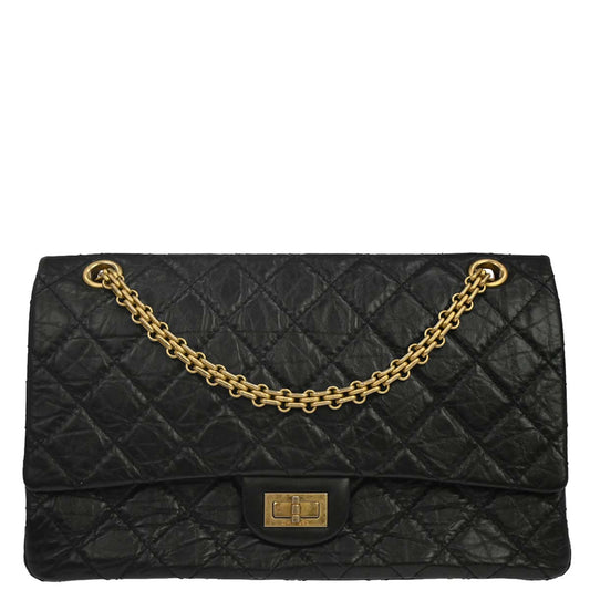 Chanel 2019 Black Calfskin 2.55 Classic Double Flap Shoulder Bag
