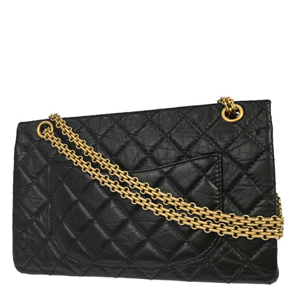 Chanel 2019 Black Calfskin 2.55 Classic Double Flap Shoulder Bag