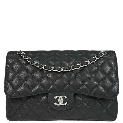 Chanel 2011 Black Caviar Skin Jumbo Classic Double Flap Shoulder Bag