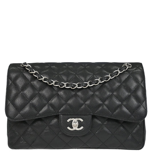 Chanel 2011 Black Caviar Skin Jumbo Classic Double Flap Shoulder Bag