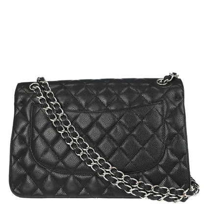 Chanel 2011 Black Caviar Skin Jumbo Classic Double Flap Shoulder Bag