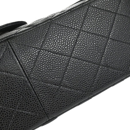 Chanel 2011 Black Caviar Skin Jumbo Classic Double Flap Shoulder Bag