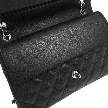 Chanel 2011 Black Caviar Skin Jumbo Classic Double Flap Shoulder Bag