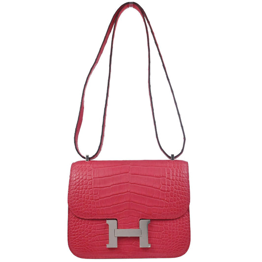 Hermes * Rose Extreme Alligator Constance 18 Shoulder Bag