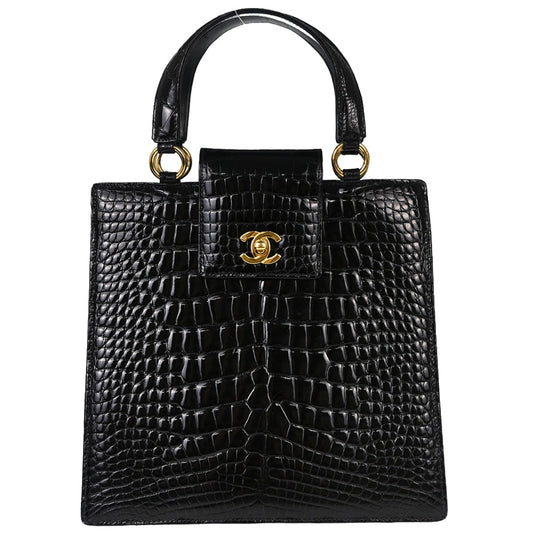 Chanel * Black Crocodile Tote Handbag
