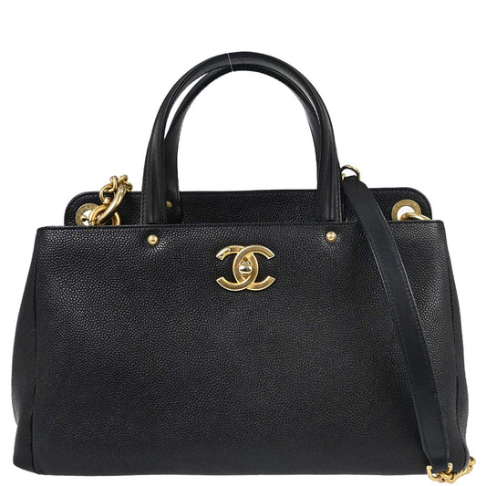 Chanel 2017 Black Caviar Skin Tote 2way Shoulder Handbag
