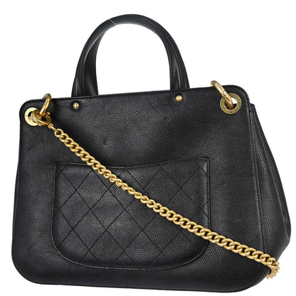 Chanel 2017 Black Caviar Skin Tote 2way Shoulder Handbag