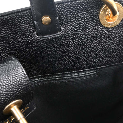 Chanel 2017 Black Caviar Skin Tote 2way Shoulder Handbag