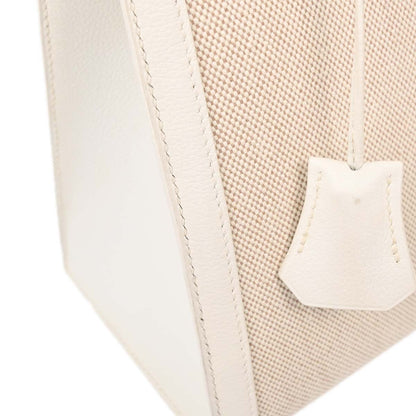 Hermes Beige White Toile H Kelly 28 Sellier 2way Shoulder Handbag