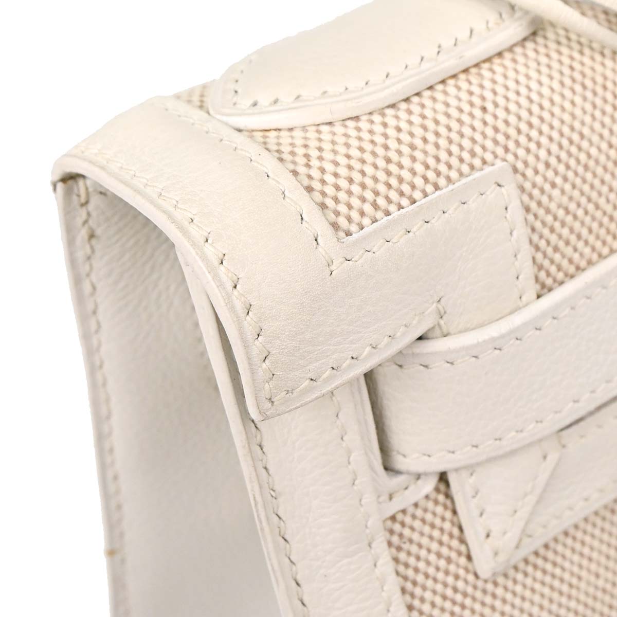 Hermes Beige White Toile H Kelly 28 Sellier 2way Shoulder Handbag