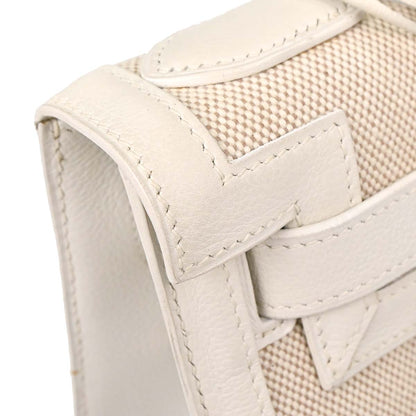 Hermes Beige White Toile H Kelly 28 Sellier 2way Shoulder Handbag