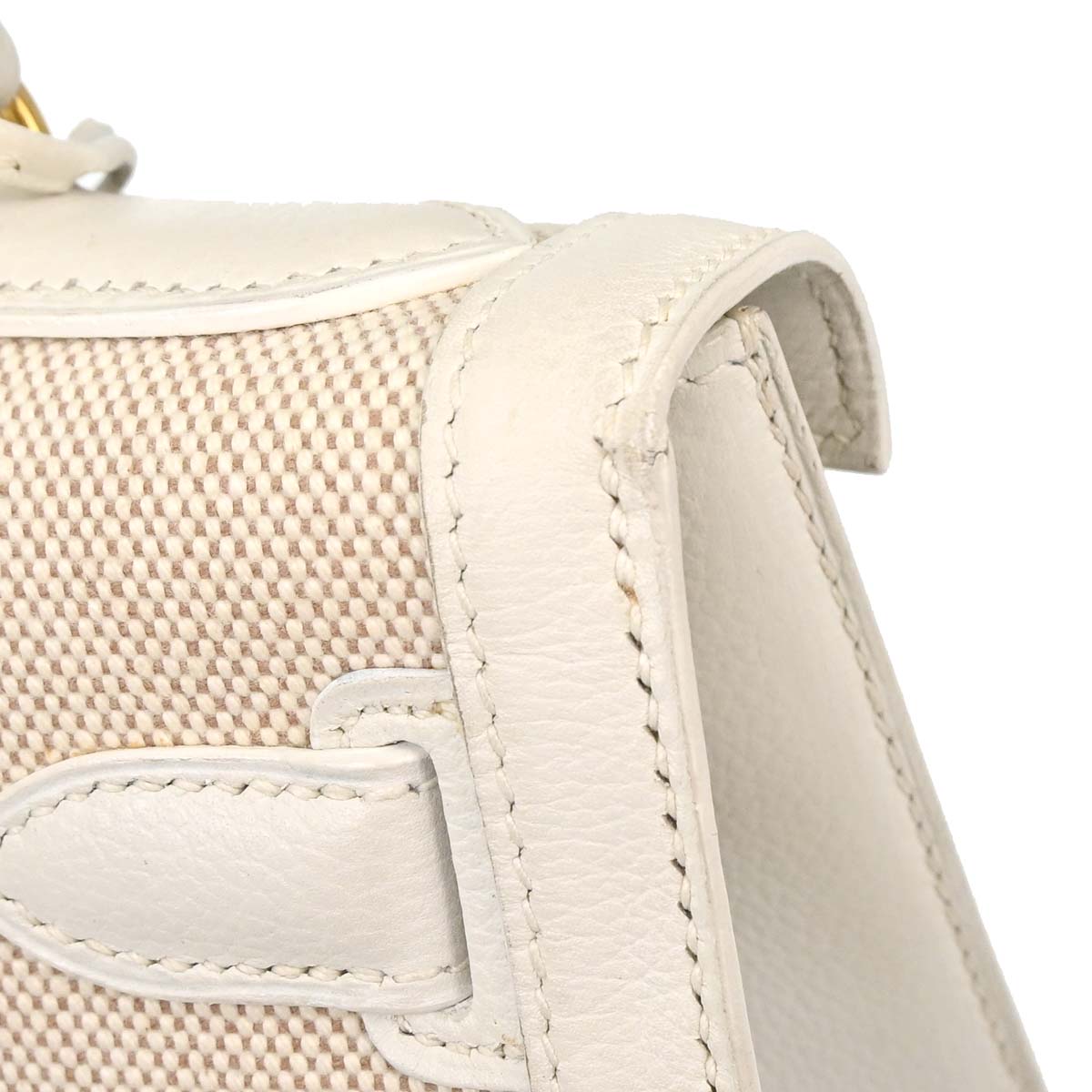 Hermes Beige White Toile H Kelly 28 Sellier 2way Shoulder Handbag