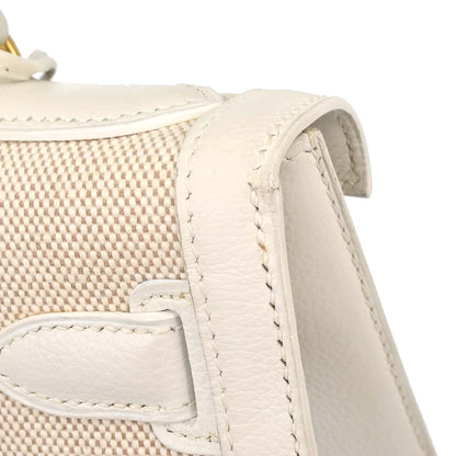 Hermes Beige White Toile H Kelly 28 Sellier 2way Shoulder Handbag
