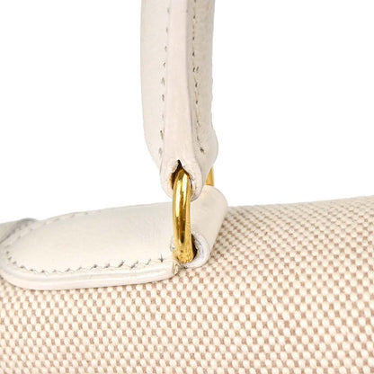 Hermes Beige White Toile H Kelly 28 Sellier 2way Shoulder Handbag