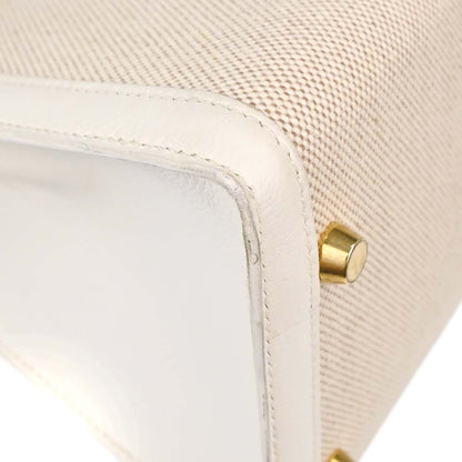 Hermes Beige White Toile H Kelly 28 Sellier 2way Shoulder Handbag