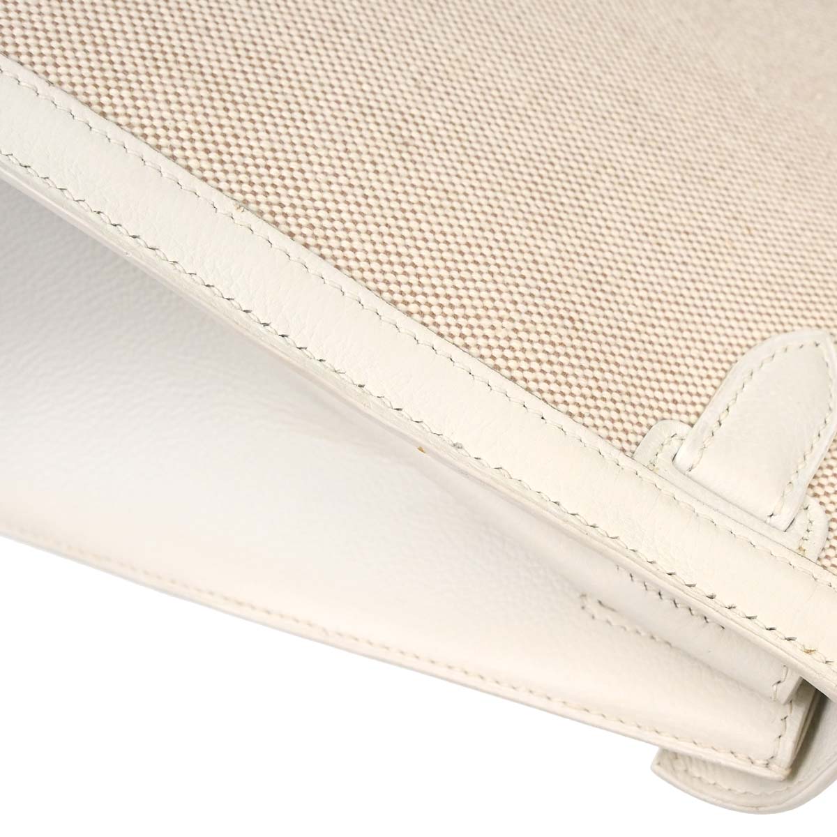 Hermes Beige White Toile H Kelly 28 Sellier 2way Shoulder Handbag