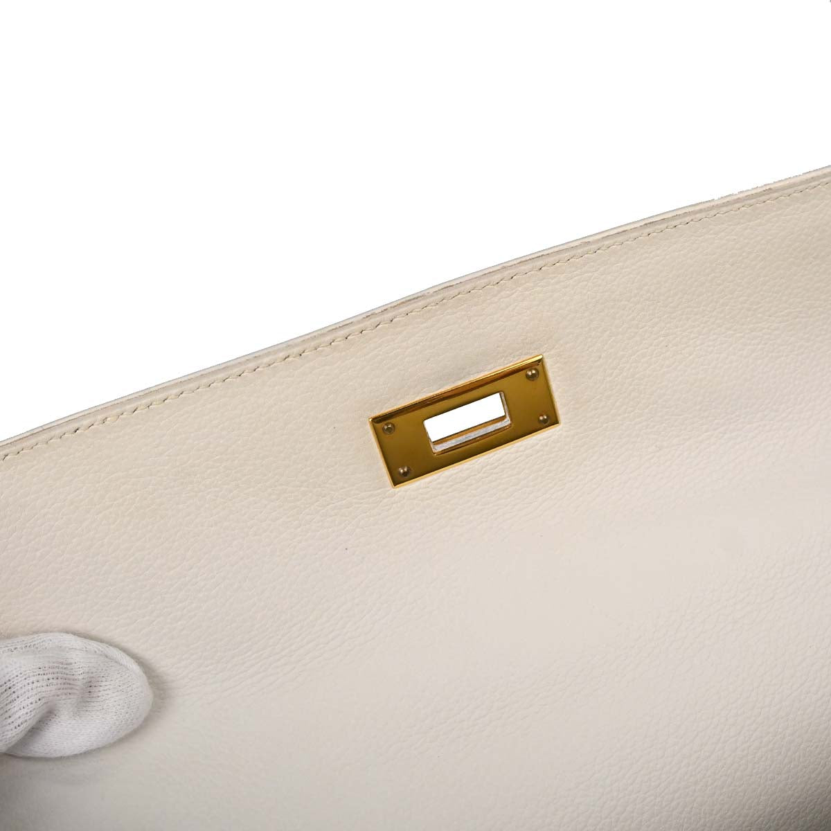 Hermes Beige White Toile H Kelly 28 Sellier 2way Shoulder Handbag