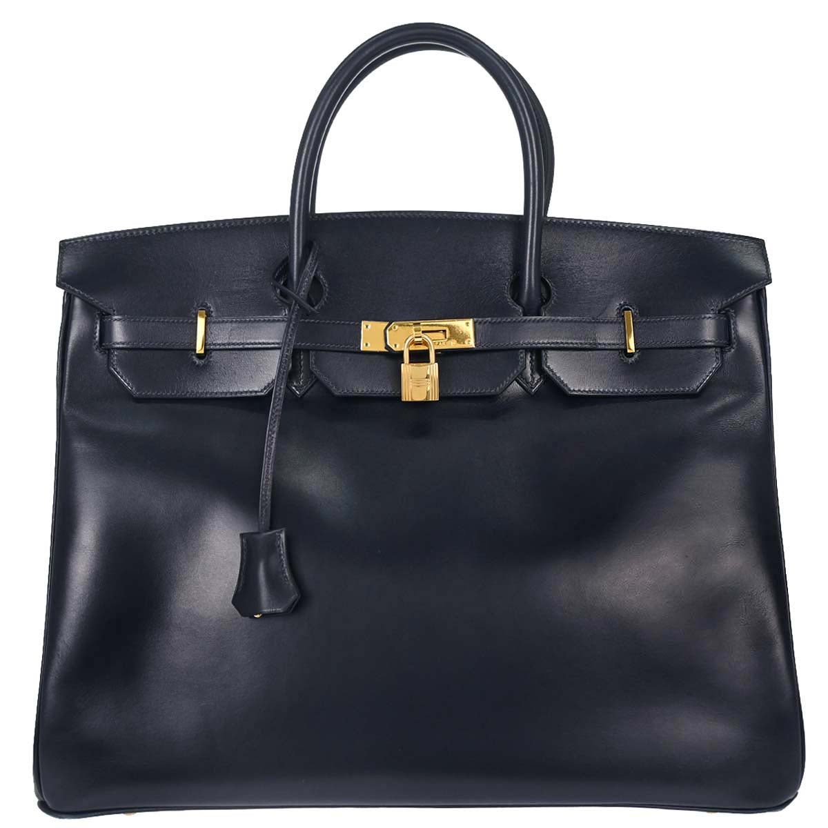 Hermes Blue Indigo Box Calf Birkin 40 Handbag