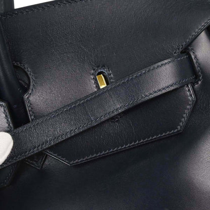 Hermes Blue Indigo Box Calf Birkin 40 Handbag
