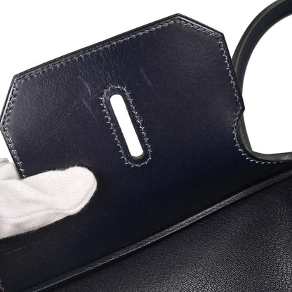 Hermes Blue Indigo Box Calf Birkin 40 Handbag
