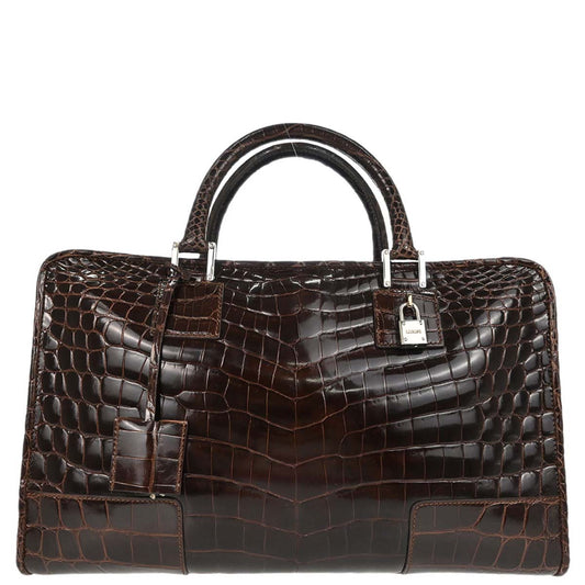 Loewe * Brown Crocodile Amazona 36 Handbag