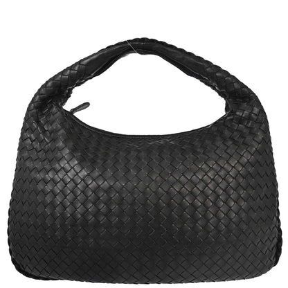 Bottega Veneta Black Lambskin Intrecciato Hobo Handbag
