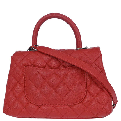 Chanel Red Caviar Skin Coco Handle 2way Shoulder Handbag